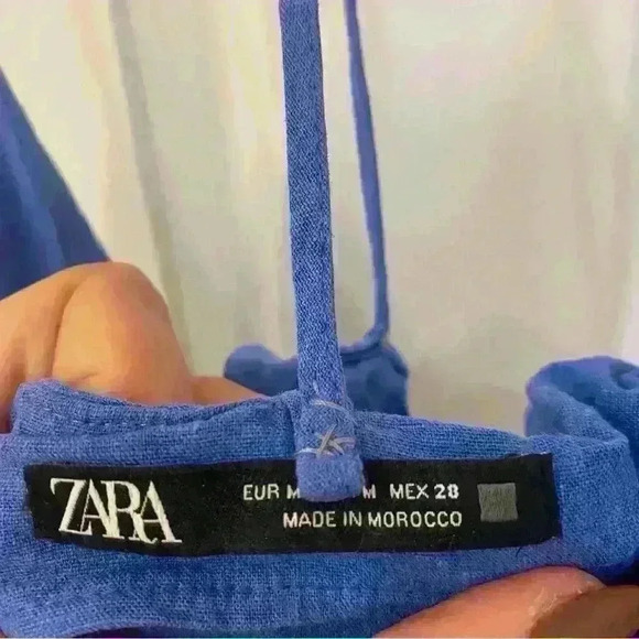 Zara RUCHED LINEN BLEND MIDI DRESS Blue Size M - Picture 8 of 10